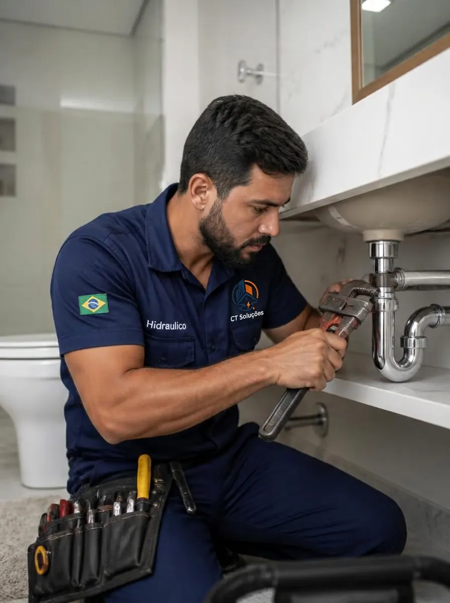 Especialista em hidráulica da CT Soluções reparando encanamento